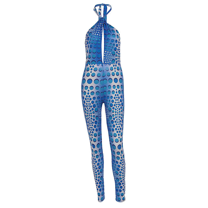 Dame Bodycon Jumpsuit med dyp V-hals og eksklusivt mønster Skjora