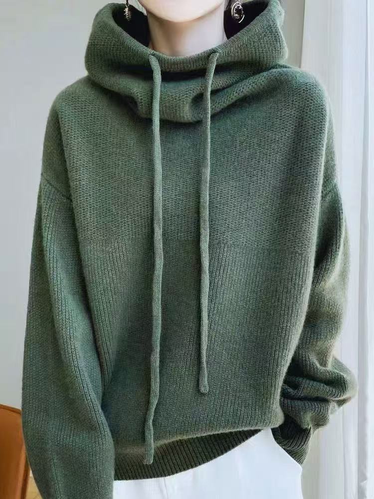 Kvinnes Fasjonabel Oversized Genser med Høy Krage og Snøring Detaljer Skjora