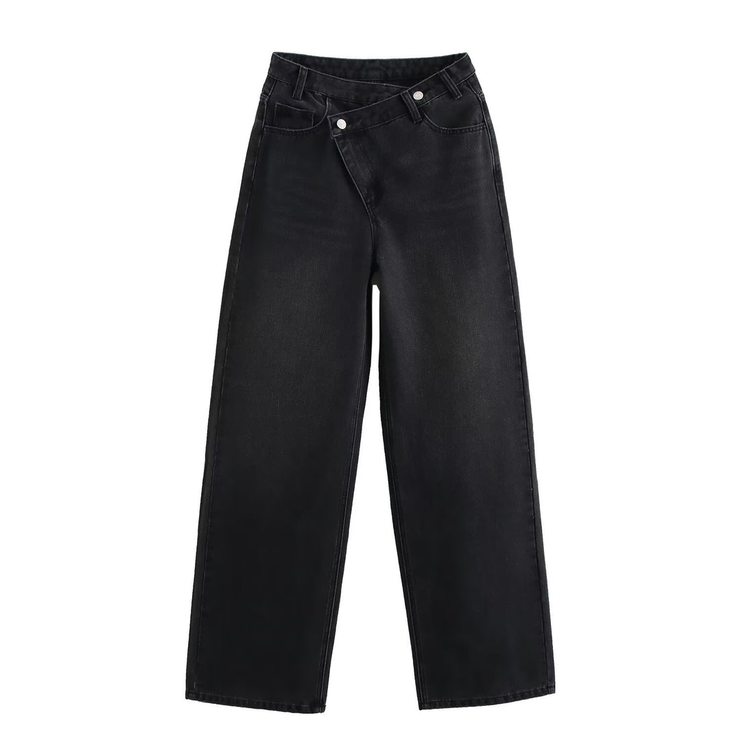 Damer vidt skjærte jeans i moderne design med asymmetrisk snitt Skjora