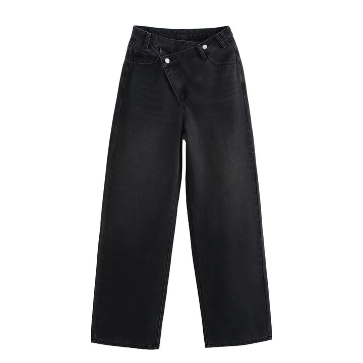 Damer vidt skjærte jeans i moderne design med asymmetrisk snitt Skjora