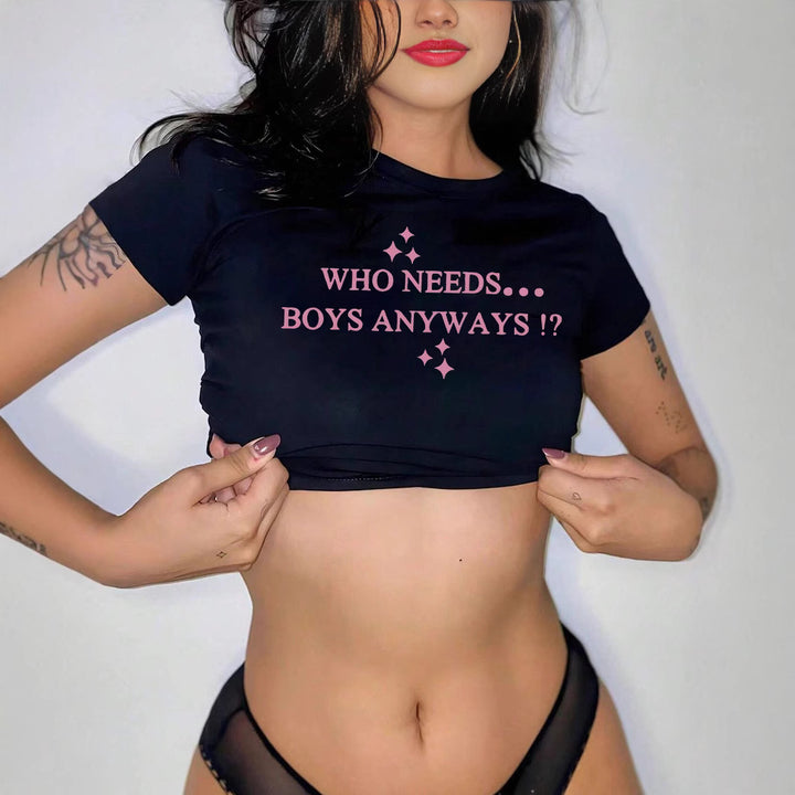 Dame Kortsleev Crop-Shirt med kreativt motiv Skjora