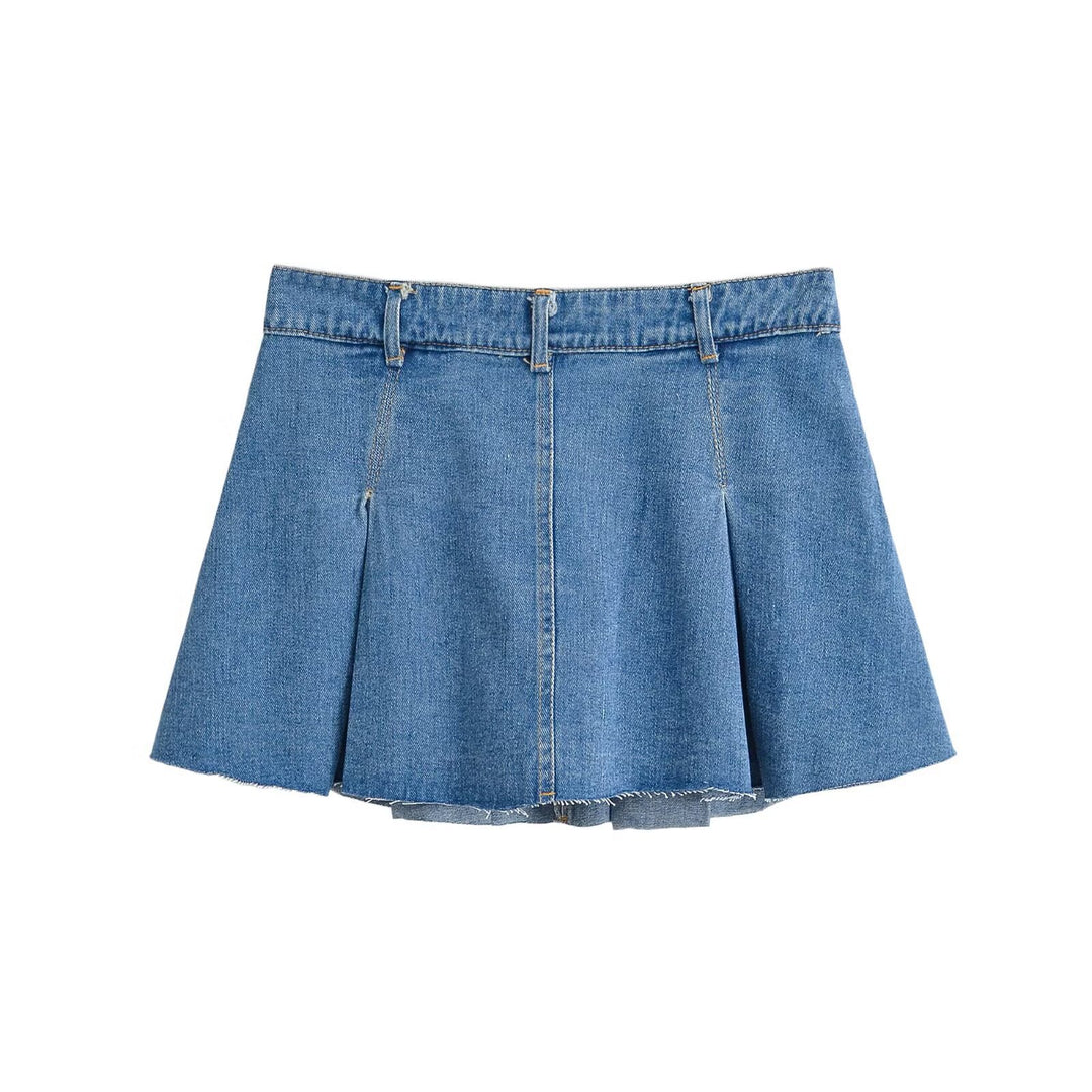 Dame jeans skjørt med en avslappet A-linje fasong og diskrete folder Skjora