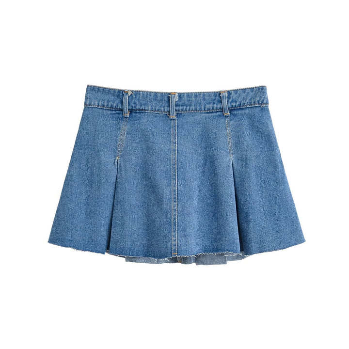 Dame jeans skjørt med en avslappet A-linje fasong og diskrete folder Skjora