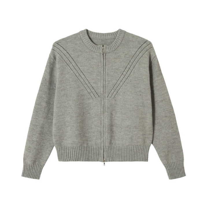Dame cardigan med moderne glidelås og trendy kabelmønster Skjora