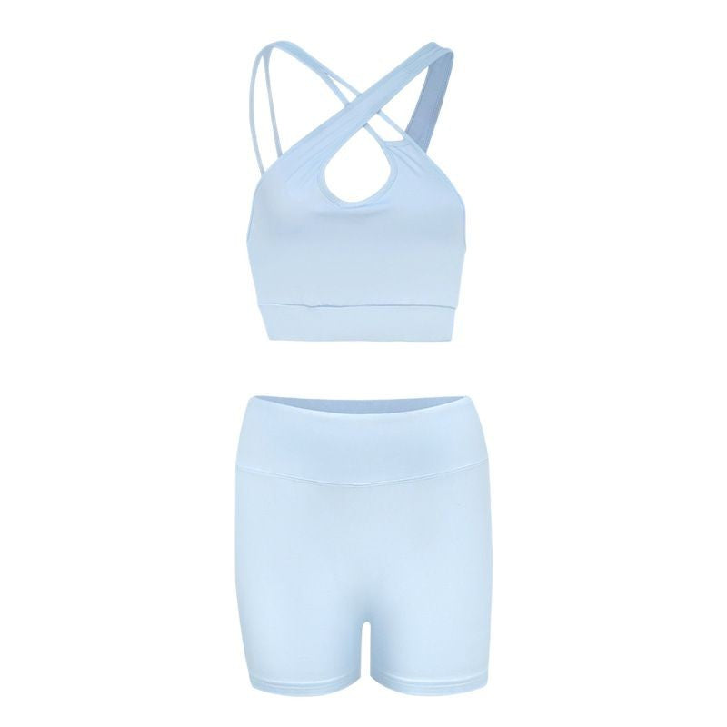 Dame Sporty Sett i strykefri stretchmateriale med racerback-topp og behagelige shorts Skjora