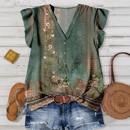 Damebluse med blomsterdesign Skjora