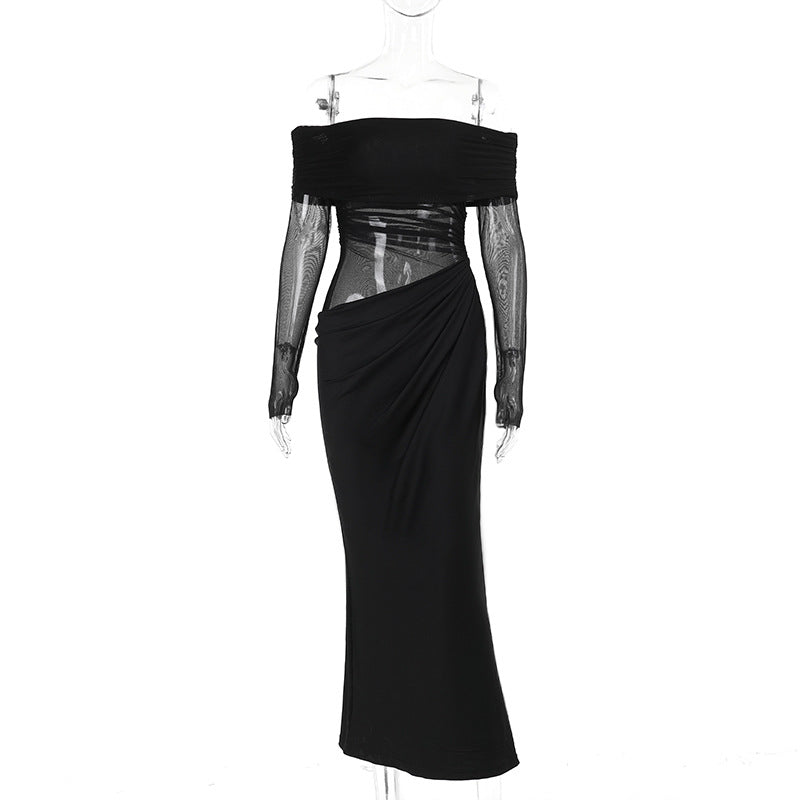 Dame Off-Shoulder Innviklingskjole med Volangdetaljer Skjora