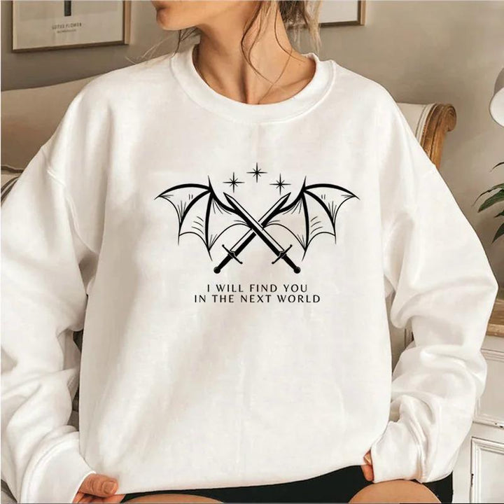 Kvinnelig sweatshirt med kunstnerisk grafisk design og inspirerende tekst Skjora