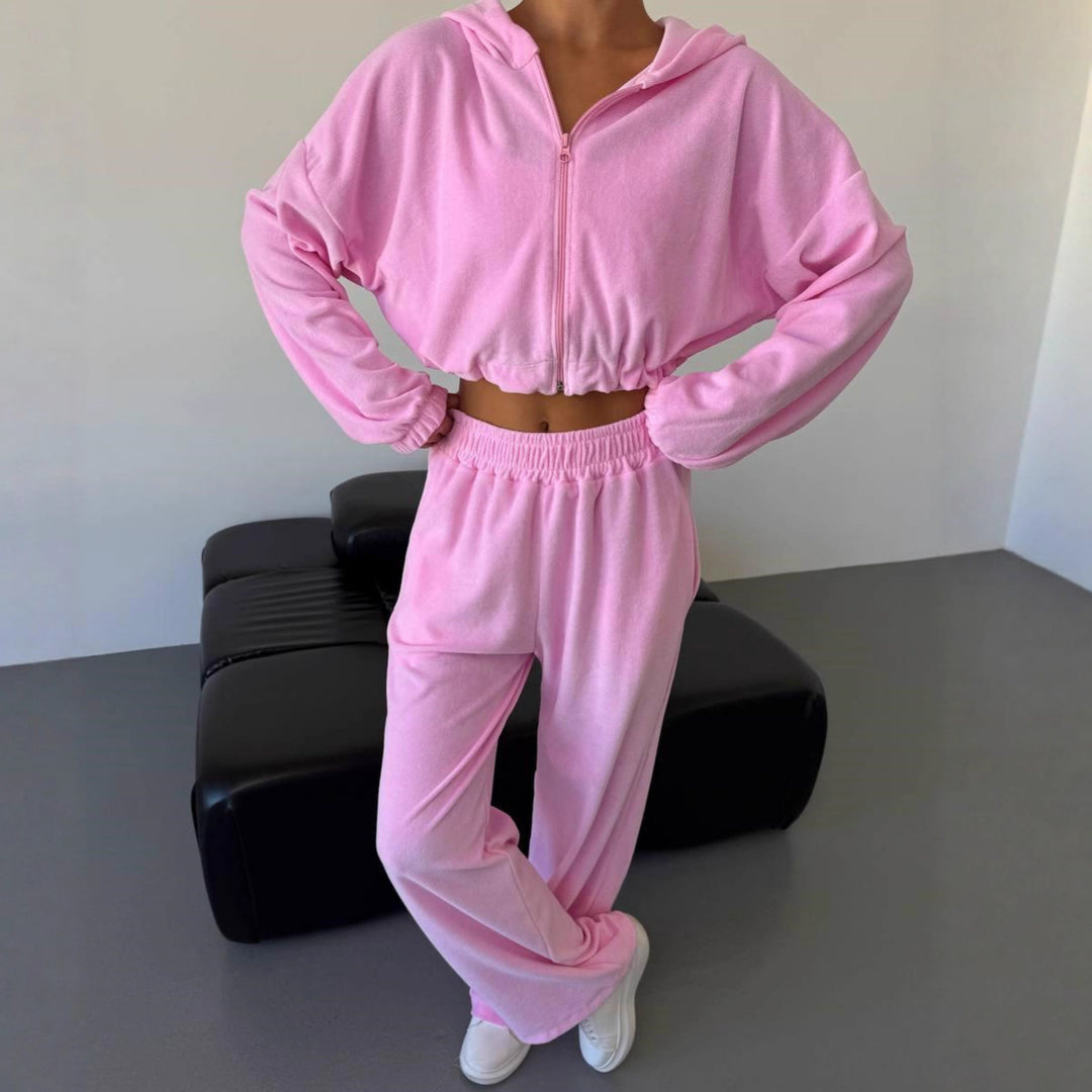 Dame Dame Fleece Treningsdrakt med Hette og Løs Passform Skjora