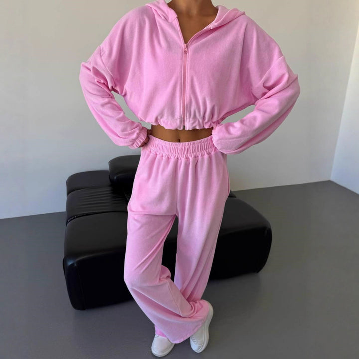 Dame Dame Fleece Treningsdrakt med Hette og Løs Passform Skjora