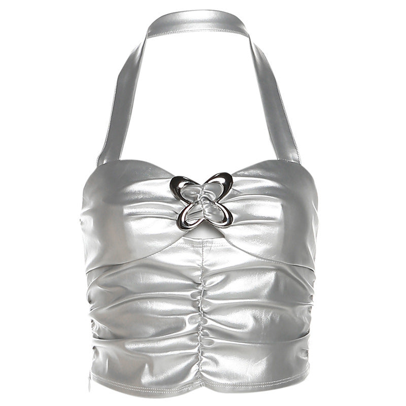 Dame Metallic Crop Top Skjora