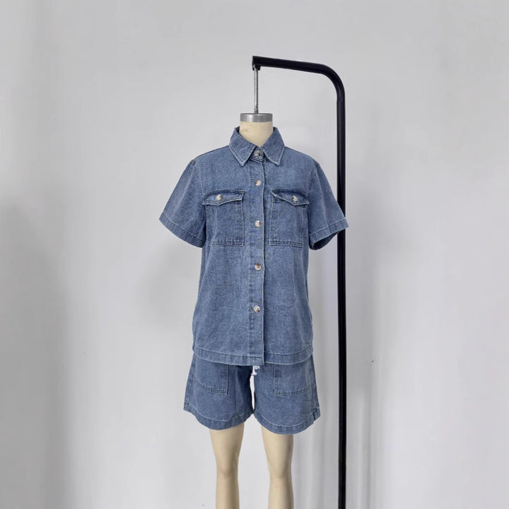 Dame denim skjorte og shorts sett i moteriktig stil Skjora