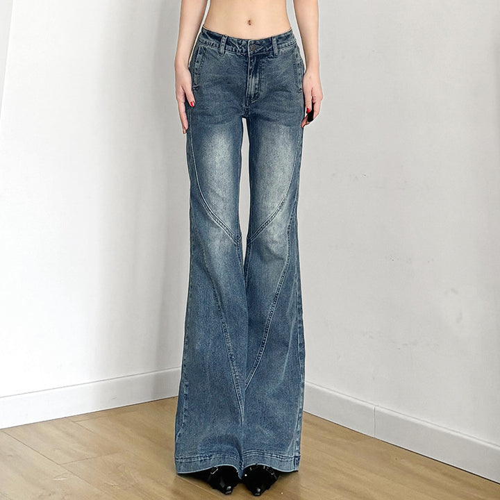 Dame klassiske Flared Jeans med høy midje og frynset hem Skjora