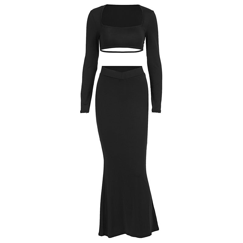 Damer Elegant Sett med Crop-top og Maxiskjørt med transparent detalj Skjora