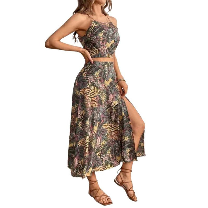 Damer maxikjole med floral vri og sidestykke Skjora
