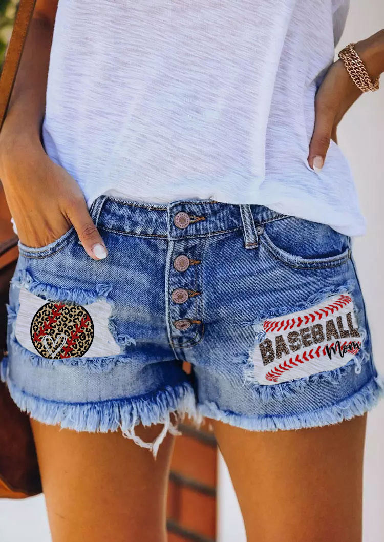 Kvinne denimshorts med vintage frynser og patriotiske appliquéer Skjora