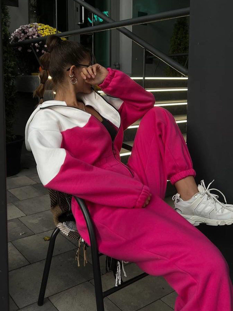 Dames sporty zip joggedrakt med kontrastfargeinnsatser Skjora