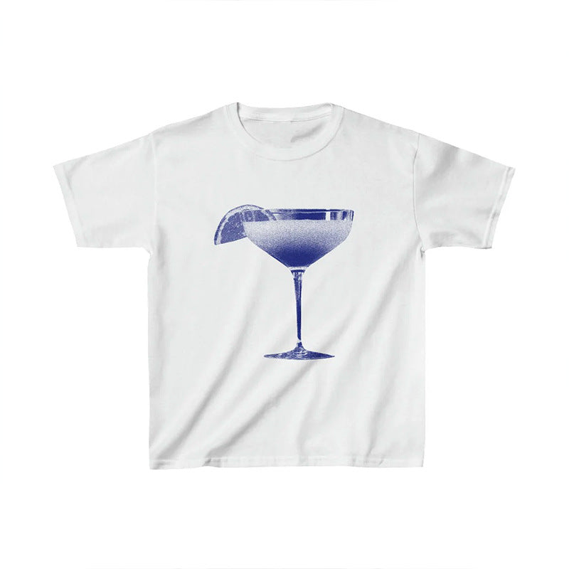 Damer cropped T-skjorte med friskt cocktailmotiv Skjora