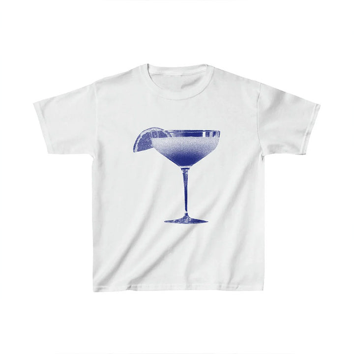 Damer cropped T-skjorte med friskt cocktailmotiv Skjora