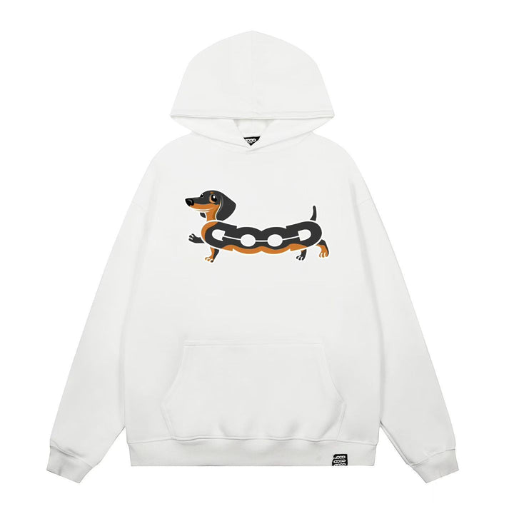 Dame het med het kapjes sweatshirt med sjarmerende hund skjermtrykk Skjora