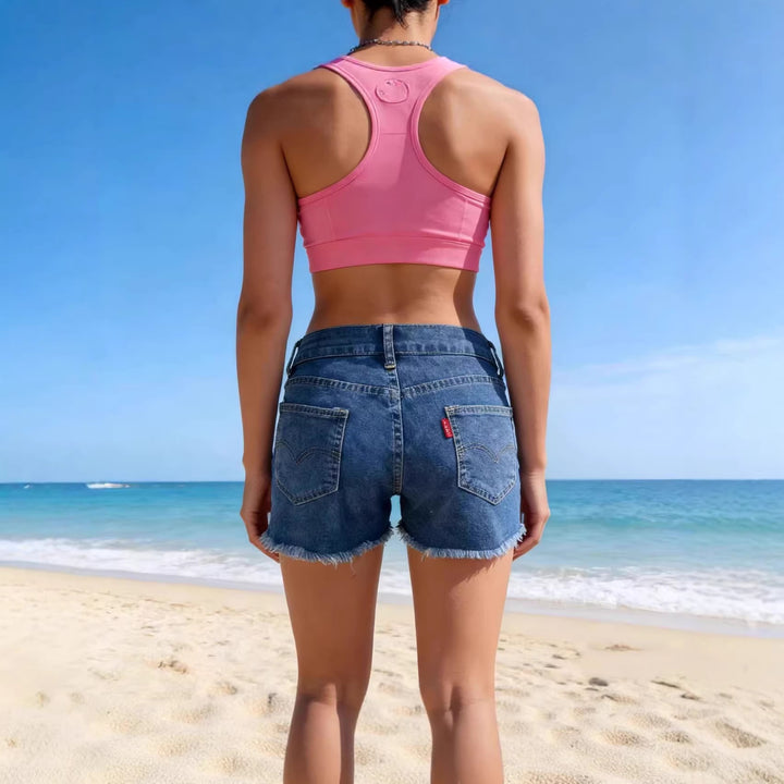 Dame uformelle jeansshorts med fransete kanten og høy midje Skjora