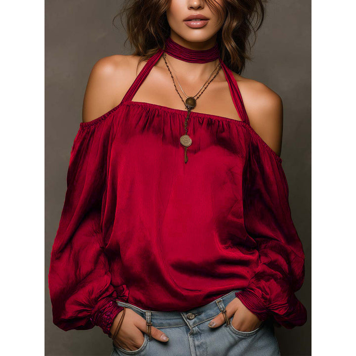 Damer Off-Shoulder Bluse med voluminøse ermer og Choker Skjora