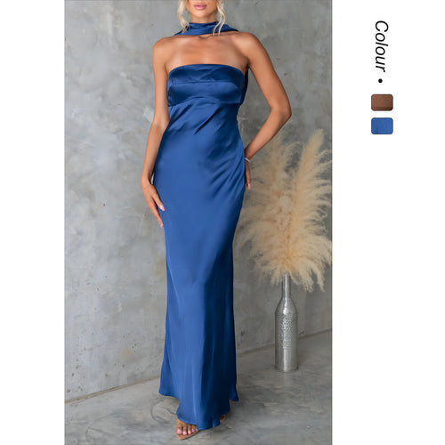 Damer Elegant Kveldskjole med Av-Shoulder Design og Glitrende Sateng