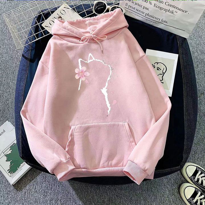 Dame hettegenser med blomstermotiv av katt Skjora
