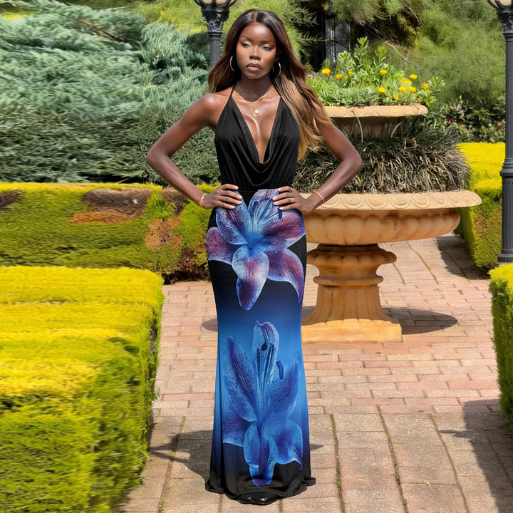 Dame sommerlig maxikjole med spennende blomsterdesign Skjora