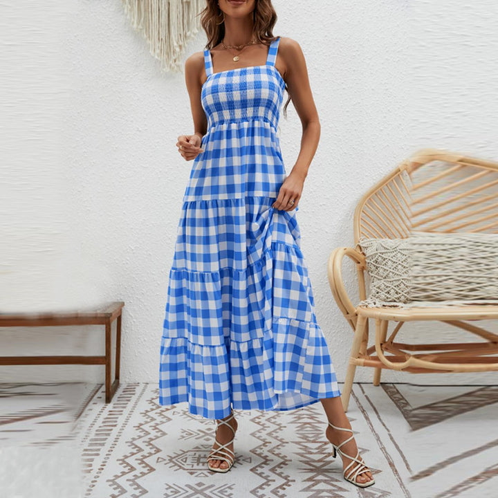 Kvinners Boho Maxi Kjole med Luftige Ruffle Detaljer og Slanke Spaghetti Stropper