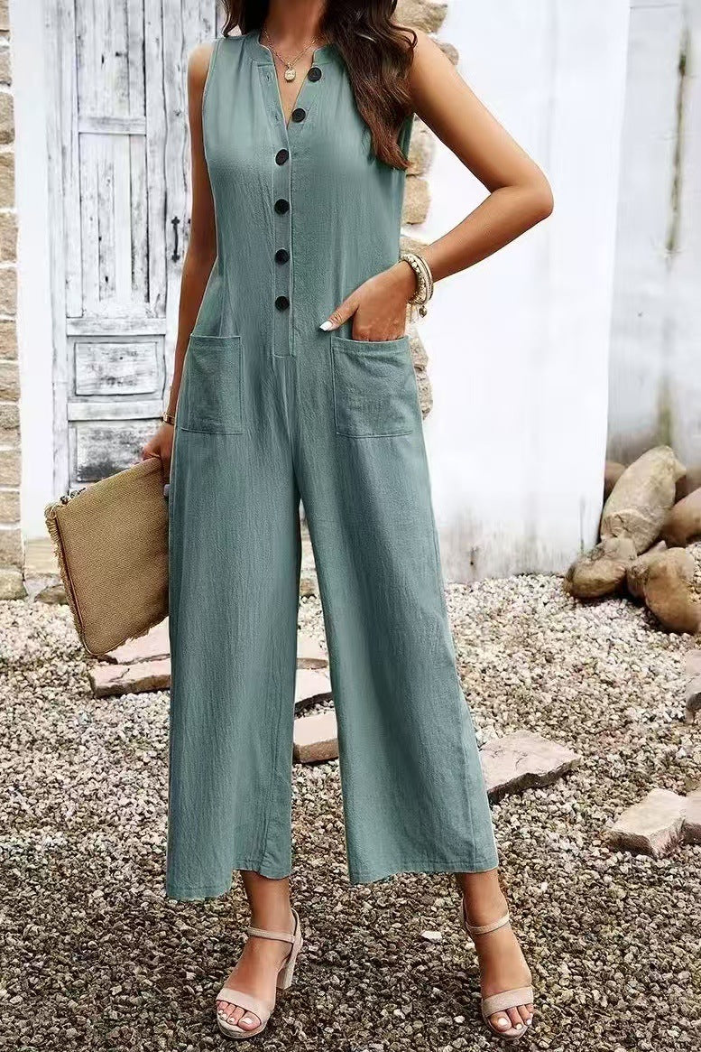 Dame Elegant Jumpsuit med knappdetaljer og praktiske lommer Skjora