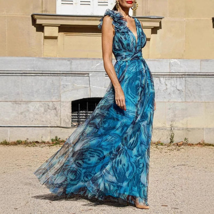 Damer Elegant Maxi Kjole med Delikate Volangdetaljer og Opaque Chiffon Skjora