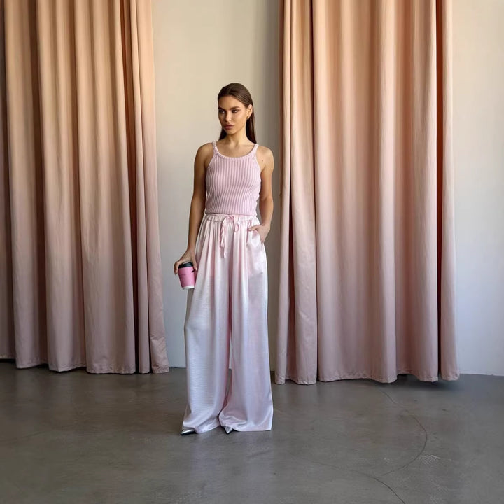 Kvinne elegante vide satengbukser Skjora