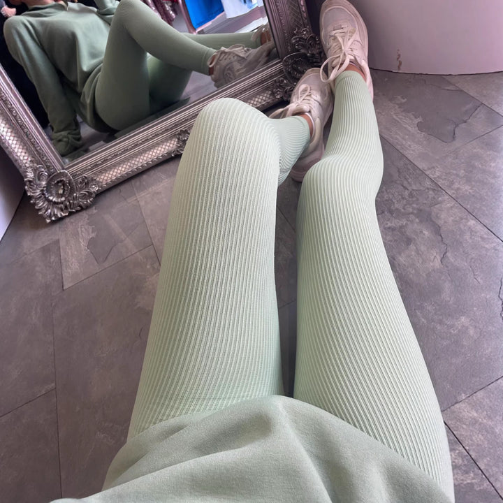 Damer Høy Kvalitet Ribbet Design Tights med Høy Talje Skjora