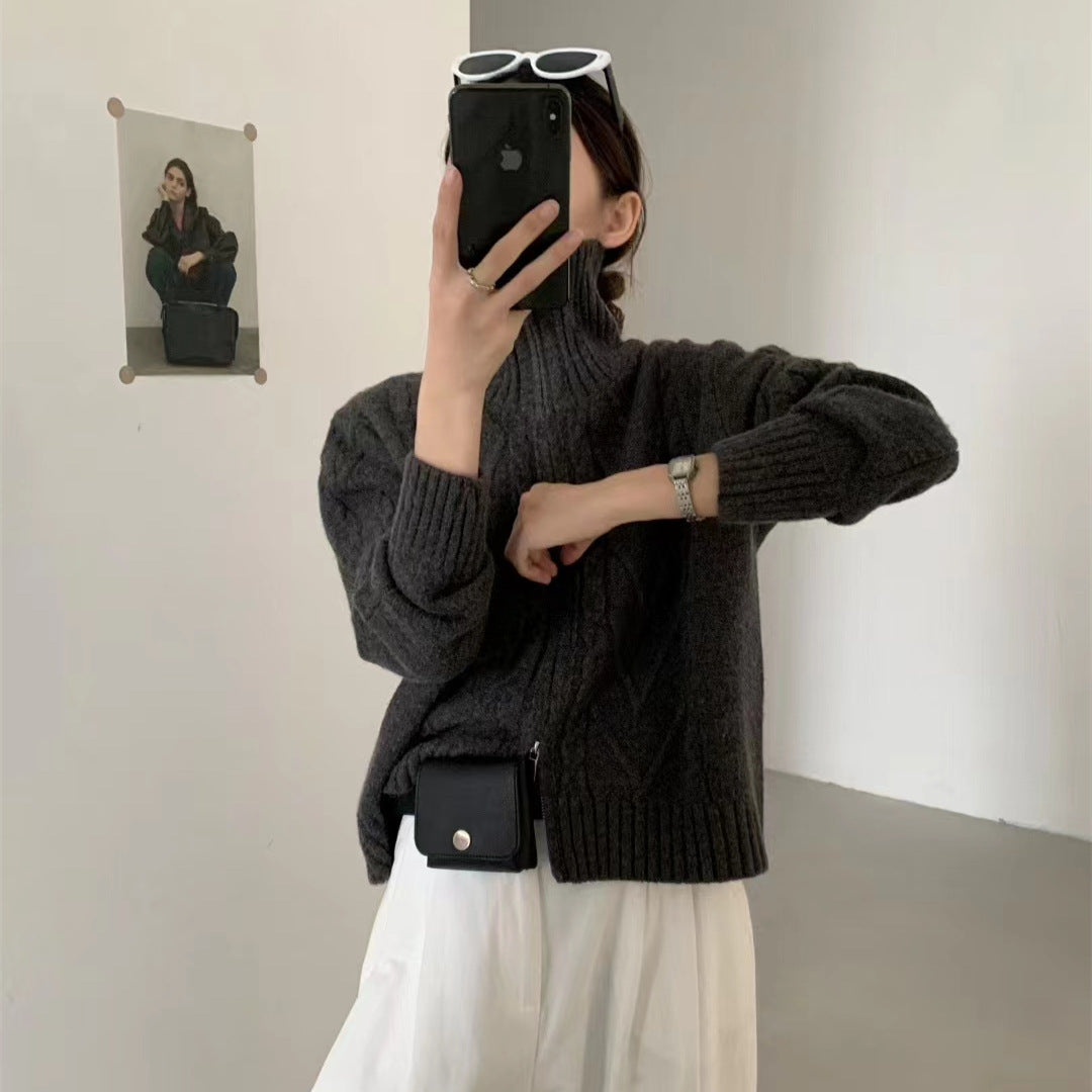 Dame cardigan med glidelås og moderne kabelmønster Skjora