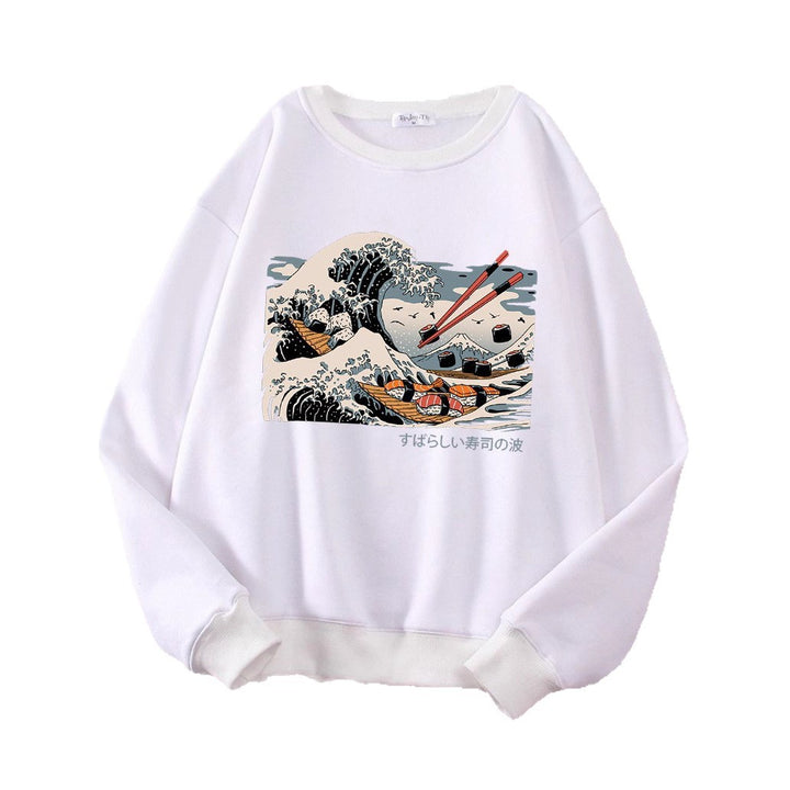 Dame sweatshirt med kunstnerisk bølgedesign og behagelig passform Skjora