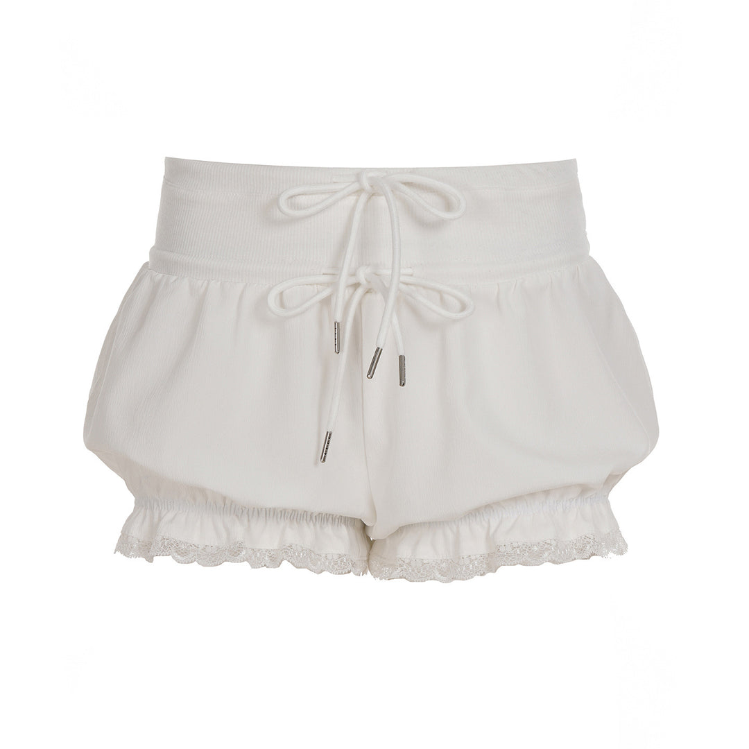 Dame stilige rutete stoff-pyjama-short med blonder og elastisk midje Skjora
