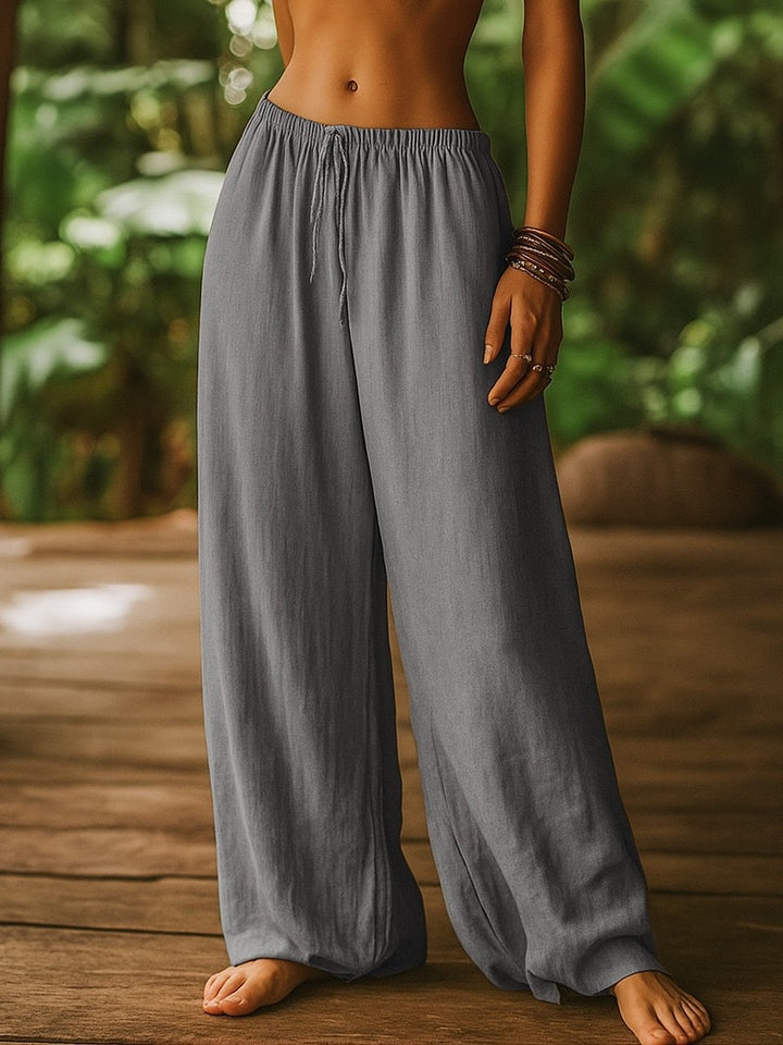 Ladies Wide Cut Summer Trousers with Elastic Waistband and Drawstring Skjora