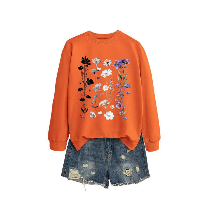 Dame sweatshirt med blomster grafisk design og myk innvendig fôr Skjora