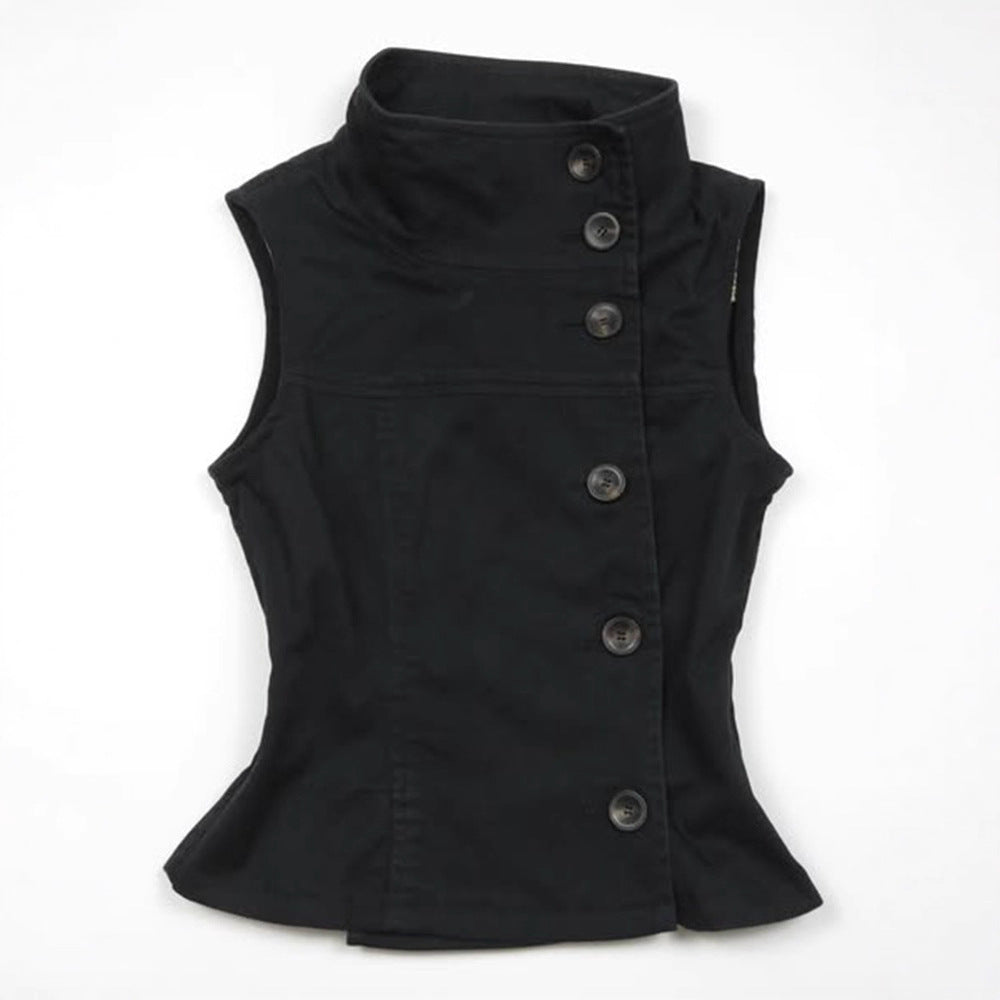 Dame Fashion Bluse Vest med asymmetrisk krage og knapplukking Skjora