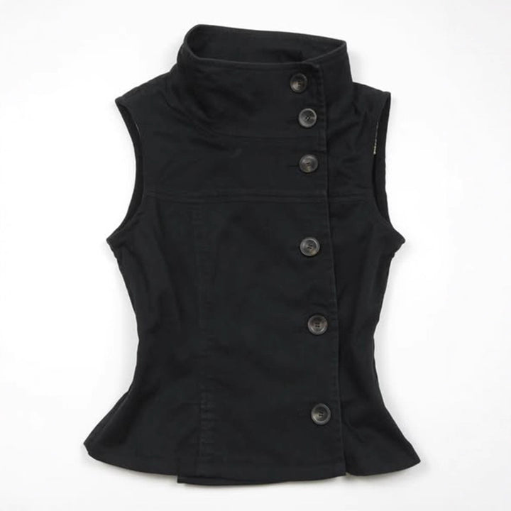 Dame Fashion Bluse Vest med asymmetrisk krage og knapplukking Skjora