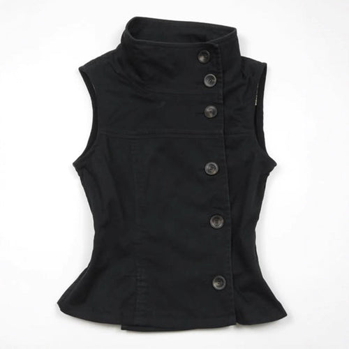 Dame Fashion Bluse Vest med asymmetrisk krage og knapplukking Skjora