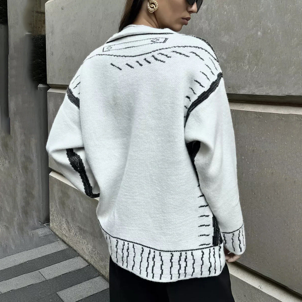 Dame avslappet cardigan med grafisk mønster Skjora