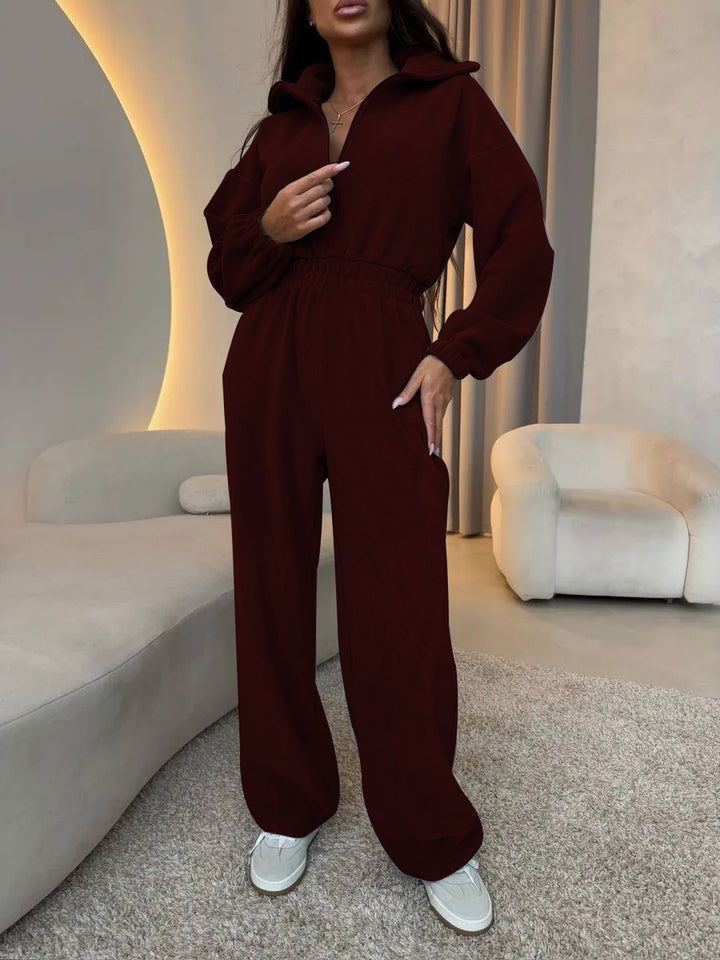 Damer fleece overall med halv glidelås og elastisk midjebånd Skjora