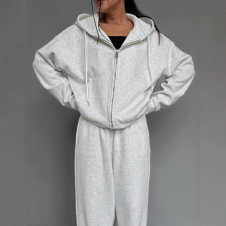 Kvinnekoselig hettegenser jumpsuit med høy kvalitets glidelås og avslappet passform