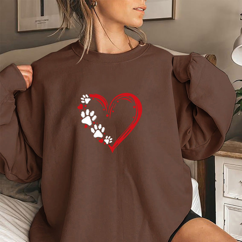 Dame sweatshirts med kreativt hjerte- og pote-design Skjora