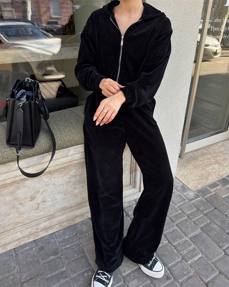 Kvinnenes casual jumpsuit sett med kort krage og elastisk midjebånd Skjora