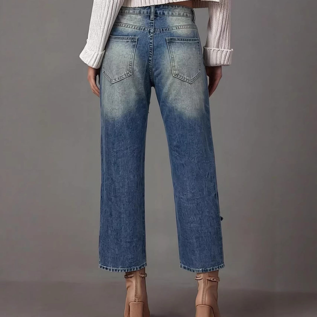 Dame casual Destroyed Jeans med bred ben og trendy revnedetaljer Skjora