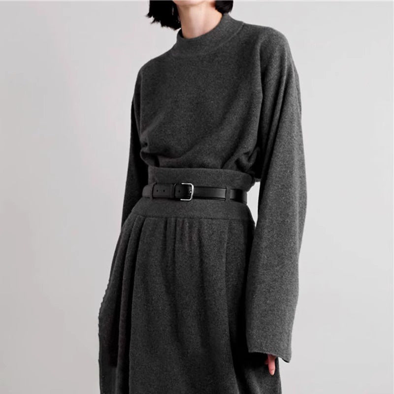 Damer elegant strikkekjole med belte i midjen Skjora