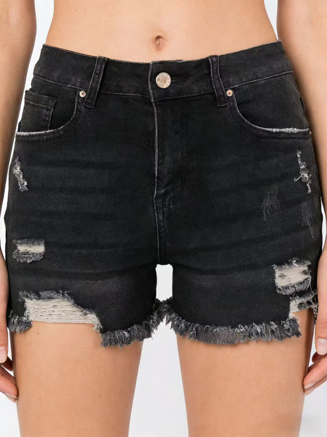 Dame Ødelagte Denim-Shorts med fransete kant og stilige rivedetaljer Skjora